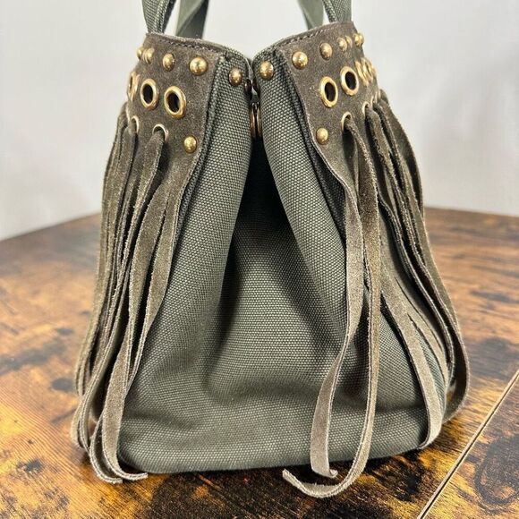 Prada Canapa Fringed Tote Bag Olive Green - Picture 4 of 16